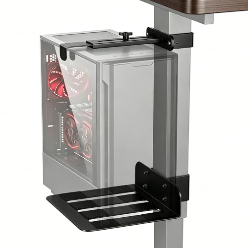 PC Halterung Unter Schreibtisch, Klemmhalterung für Tischbein 65x45 mm, Ohne Bohren, Höhen & Breitenverstellbar, 18 kg Tragkraft, Kompatibel mit Stehtischen, Stabile Computergehäuse Halterung, Weiß