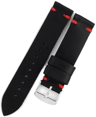 FYXT Armband Av Äkta Läder Klocktillbehör Handgjorda Sydda Klockarmband 18 Mm 20 22 Kaffe Svart Klocka Band(Black-red line,18mm)