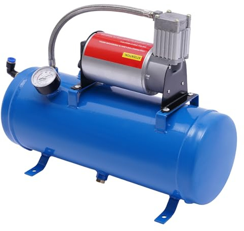 Compresor de aire, 12 V, 150 psi, pequeño con depósito de 6 L, 8 bar, compresor silencioso para neumáticos de vehículos, motores de automóviles, bolas, barcos, bocinas