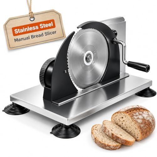 Cortadora de pan manual para pan casero - Espesor ajustable de 1-15 mm, hoja de acero inoxidable, cortador de masa madre con manivela, para cocina, restaurante, panadería, fiesta