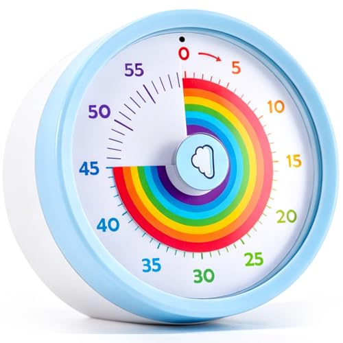 Visual Timer for Kids with Magnetic Back (Batteries Included), 60-Minute Countdown for Classroom, Office, Kitchen, Desk, Children's Time Management Tool with Quiet Operation (Rainbow Pattern, Blue)