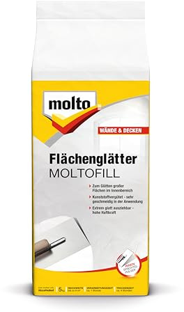 Molto Flächenglätter Moltofill, Spezialspachtel zum Glätten von rauen, unebenen Wand- und Deckenflächen, Weiß, 5kg