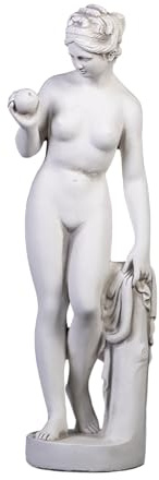 gartendekoparadies.de Statue der Venus mit Apfel, Steinfigur aus Steinguss, Weißbeton, Grau, Frostsicher für Außenbereich, H. 59 cm, 9 kg