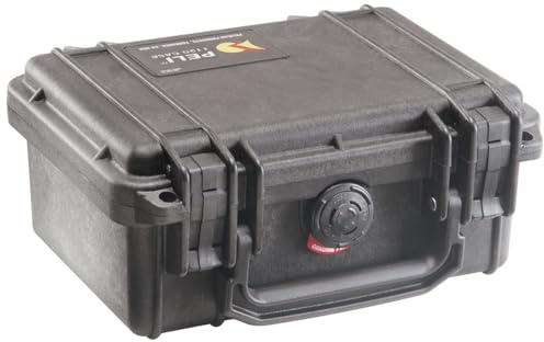PELI 1120 Maletín de transporte impermeable para DSLR, flash y lentes, estanco y resistente a los impactos, IP67 estanco, 2L de capacidad, fabricado en EE.UU., sin espuma, color negro