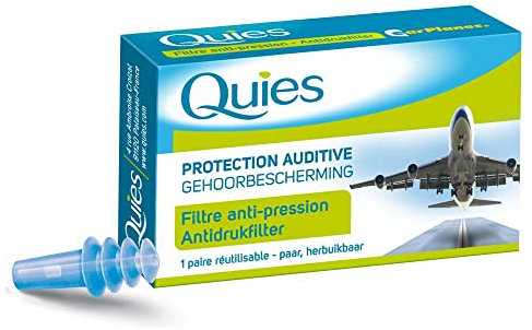 Quies EarPlanes - Protección auditiva - Filtro antipresión - Adulto caja de 1 par reutilizable