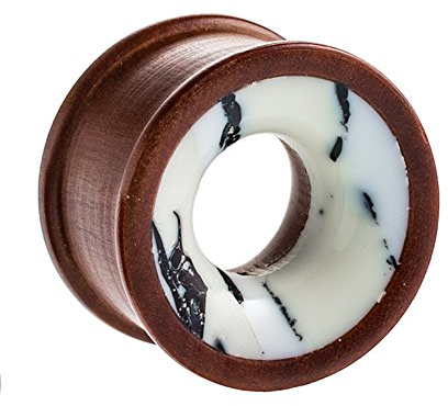 CHICNET Flesh Tunnel Holz Howlith weiß braun marmoriert Rosenholz Tribal Plug handgeschnitzt Expander Dehner Ribbed Flesh Lobe Piercing Ohrring Damen Herren Marmor Stein Inlay Ohr Schmuck 4 mm
