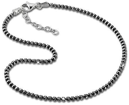 SilberDream 27cm Fußkette Damen geschwärzt diamantiert Kugeln Silber D1SDF2164K