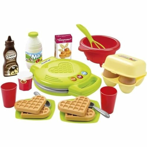 Ecoiffier – Waffeleisen für Kinder – 22-teiliges Backset mit Spiellebensmitteln, ideales Zubehör für Spielküchen, Spielwaffeleisen, für Kinder ab 18 Monaten 7600002631