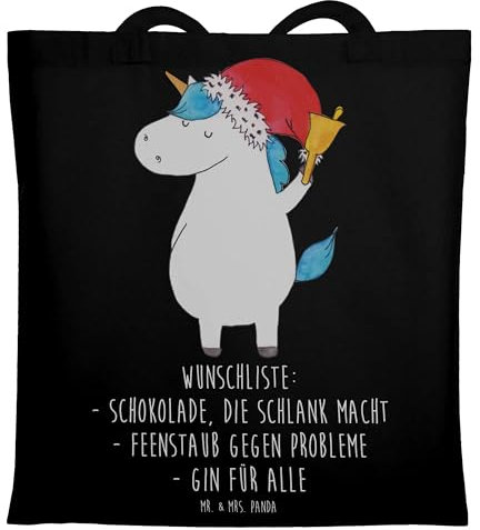 Mr. & Mrs. Panda Schultasche Einhorn Weihnachtsmann - Geschenk, Wunschzettel, Tote Bag, Umhängetasche, Tüte, Gin, Tasche, Weihnachten, Jutebeutel, Schokolade, Unicorn, Shopping, Nikolaus
