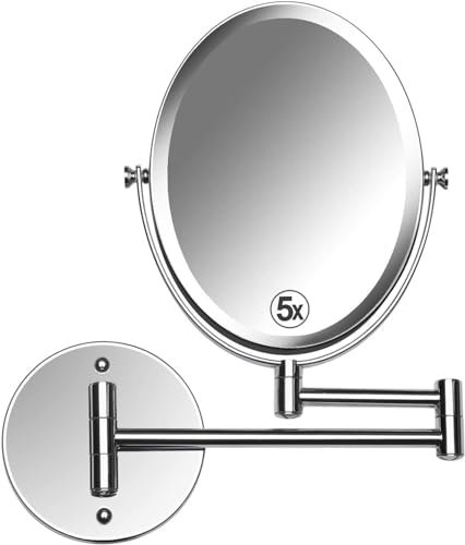 MIRRORVANA Espejo Ovalado de baño para Pared con Doble Cara y Aumento 5X/1X - Ideal para Afeitado, Maquillaje y Uso Diario - 17 cm x 22 cm