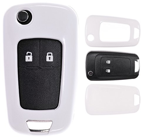 Klapp Schlüssel Cover Harthülle Weiß kompatibel mit Opel Astra J Corsa D Meriva Insignia Zafira Adam