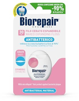 Biorepair, Filo Interdentale Cerato Espandibile 30 mt, Ideale per Gengive Delicate, con MicroRepair, Protegge dalla Placca Batterica, Inibisce la Crescita Batterica Fino al 90%, per Igiene Orale