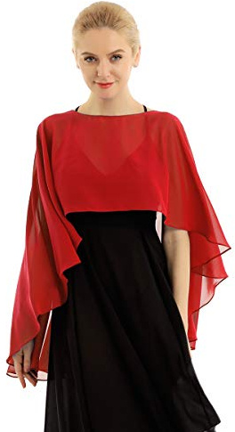 inlzdz Damen Stola Elegant Chiffon Schal Braut Hochzeit Capes Bolero Jacke Leichter Poncho Cardigan Tops zu jedem Brautkleid Abendkleid Rot One Size
