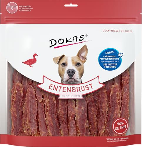 DOKAS Entenbrust in Scheiben – Getreidefreier Premium Snack für Hunde – aus Entenbrustfilet – 1 x 900 g