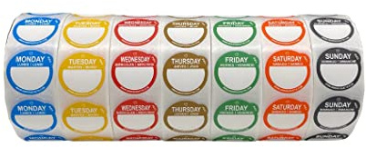 QSRProducts Removable Day Label - 1 inch - Peel Tab - Week (Mon-Sun) (7000 Stickers) - Food and Restaurant Day Dots - FIFO - Inventory Management Labels - Meal Prep Stickers - Gift Tags