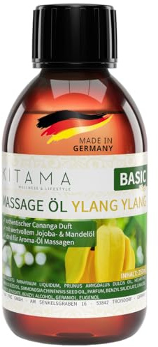 Kitama Massageöl Ylang Ylang 250ml Authentisches Aromaöl, made in Germany | Sinnlich-exotischer Duft für pflegende Anwendungen daheim & in Thaimassage. Haut- plus Körperpflege für Wellness & Spa
