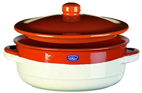 VULCANIA Tegame in Terracotta da 2 Litri, Lucidato, Avorio, con Coperchio