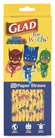 Glad for Kids PJ Masks Paper Straws, Superhero Theme - Biodegradable, Compostable, Heavy Duty Drinking Straws with Fun Design for All Beverages, 50 Count