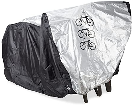 Relaxdays cykelgarage, för 3 cyklar, HBT: 110 x 200 x 100 cm, cykelskydd, med väska, plast, svart/silver
