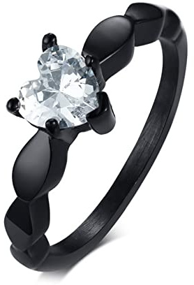 Ayoiow Bague Acier Inoxydable Rose Femme Cœur Noir Alliance Mariage Acier