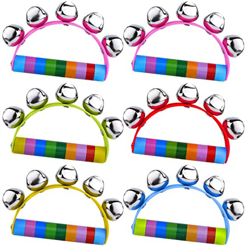 MIAHART 6 Pezzi Campane a Mano di Natale in Legno - Jingle Bells, Shaker, Sonagli Strumenti Musicali - Decorazioni Natalizie per le Vacanze