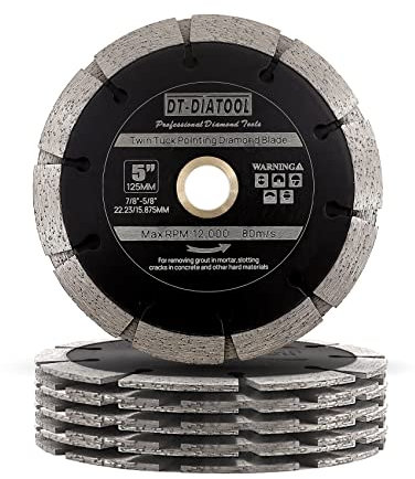 DTDIATOOL Hoja de punta de sándwich – 5 pulgadas de mortero rastrillado de grietas Chaser doble hoja de diamante 78 58 Arbor para eliminación de mortero, reparación de superficies de asfalto de