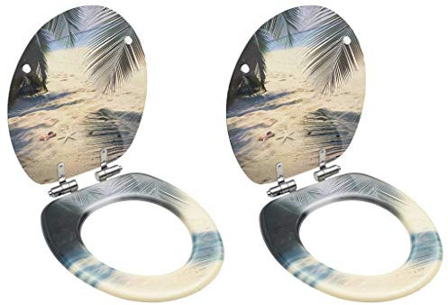 HOMIUSE Toilettensitze mit Soft-Close-Deckel 2 Stk. MDF Strand-Design Toilettendeckel Wc Sitz mit Absenkautomatik Toilettendeckel mit Absenkautomatik Klodeckel mit Absenkautomatik 42,5x35,8 cm