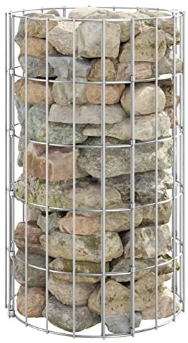 Bopdu Gabion Basket Circular Gabion Pole Stone Cage Patio Garden Lawn Terrace Backyard Gabion Planter Raised Bed, Planter Box for Flowers and Plants Gabion Design Galvanised Steel Ø30x50 cm