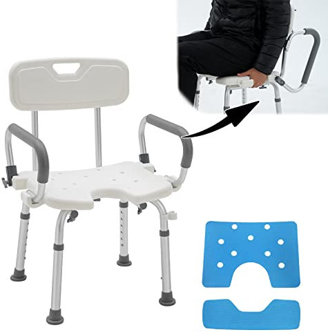 NAIZY Duschhocker Badewannensitz 37-50cm Höhenverstellbar Duschstuhl für Senioren Anti-Rutsch Badhocker mit Griff & Rückenlehne Badhocker Duschhilfe (Typ B, Eva-Kissen)