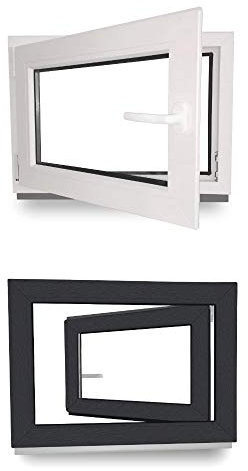 Kellerfenster - Kunststofffenster - Fenster - 3 fach Verglasung - innen Weiß/außen anthrazit - BxH: 1000 mm x 1000 mm - DIN Links