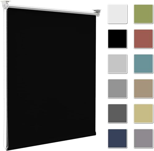 Zarnan Verdunkelungsrollo Klemmfix ohne Bohren B80 x H140cm Schwarz Verdunklungsrollo Thermorollo Seitenzugrollo Klemmrollo für Fenster & Tür Sichtschutz Sonnenschutz innen Rollo