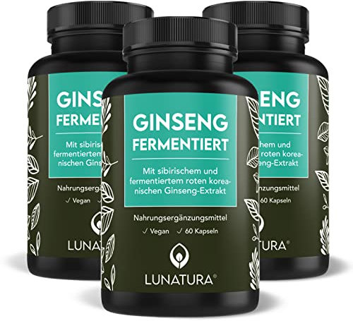 Lunatura® - 3er Set - Ginseng Kapseln - fermentierter sibirischer und koreanischer Ginseng - vegan - 180 Kapseln
