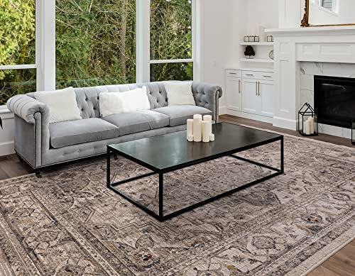 Lord of Rugs Traditional Classic Rug Modern Distressed Antique Medallion Floral Oriental Carpet for Living Room Bedroom Quality Rug Beige Natural Large 160x240 cm (5'3x7'10)
