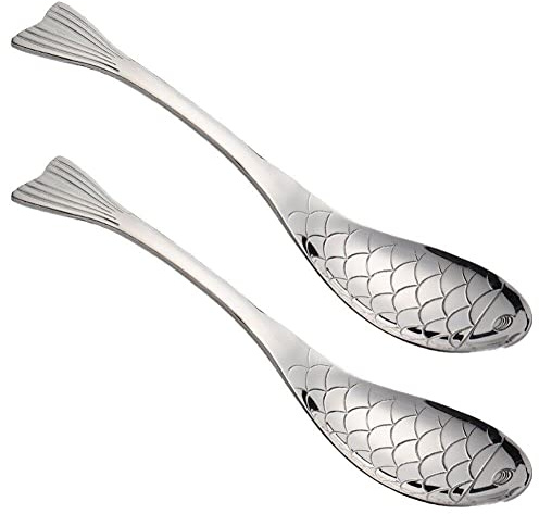 Fituenly Kaffeelöffel 2pcs Fischform Vorspeise Löffel Edelstahl Dessert Löffel Süßes Eislöffel Getränk Mischlöffel Teelöffel