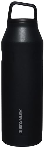 STANLEY IceFlow - Botella de agua con tapa y transporte, 50 onzas, tapa giratoria de boca ancha, ligera y a prueba de fugas para viajes y deportes, acero inoxidable aislado, sin BPA, brillo negro