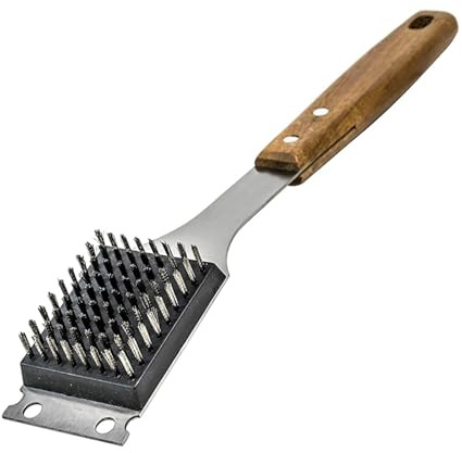 HcirjhieGrill Brush and Scraper for Barbecue – Grill Brush for Outdoor Grill with Extended, Large Wooden Handle and Replaceable Stainless Steel Bristles Head –No Scratch- Brush for Any Grill