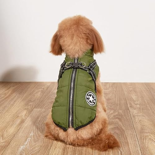 Abrigo para perro, chaqueta de invierno cálida para perros con forro polar acolchado, chaleco reflectante para perros para clima frío con arnés incorporado, impermeable, resistente al viento, chaqueta