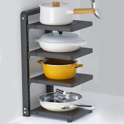 Dxcaicc Organisateur de Support pour casseroles, Support réglable en Hauteur, Porte-couvercles de Placard pour Le Rangement et l'organisation sous l'armoire de Cuisine,4 Layer