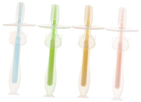 DOITOOL 4 Stück Babyzahnbürste Aus Sicherem Silikon Mit Saugnapf Weiche Borsten Für Kleinkinder Ab 6 Monaten Rutschfest Standfest Für Sanfte Zahnpflege