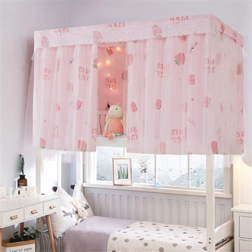 Treer Bettvorhang Hochbett Etagenbett Blackout Vorhänge Staubdicht Betthimmel Hochbett Bettzelt Schlafsaal Bettvorhänge Schlafzimmer Studentenwohnheim Vorhang Bett Zelt (1.35x2m (1 Stück),Erdbeere)
