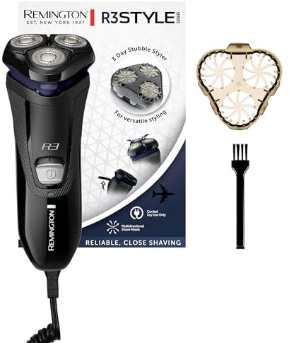 Remington Rasoio Elettrico Barba R3 Style Series Rotary Shaver, Rasoio Elettrico a Testine Rotanti, Lame Flessibioli a Doppia Traccia, Styler per Barba, R3002