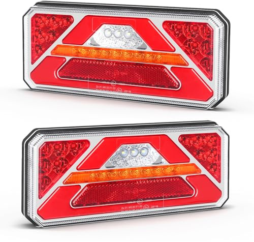 Yuanjoy 2 Stück LED Anhänger Rücklicht, 12V 24V Rückleuchten, IP67 Wasserdicht mit Fahr, Brems, Lenk, Rückfahr, Nebelschlusslicht, für LKW, Wohnwagen, Van, Traktor