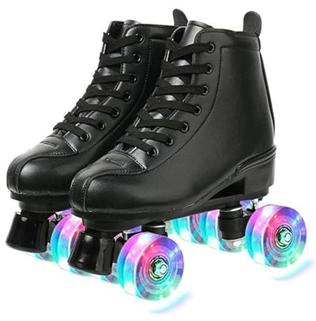 BMOZRM Doppelreihe Rollschuhe Damen Und Männer Schick Rollschuhe Vier Räder Rollerskates Draussen Sport Roll Schuhe for Erwachsene (Color : Black+Flash Wheel, Size : 41 EU)