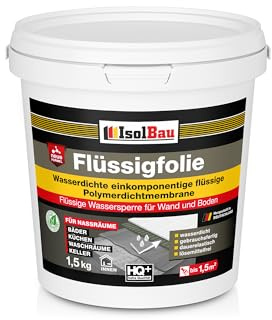 Isolbau Flüssigfolie 1,5 kg - Abdichtung für Dusche, Bad, Küche - MPA-Zertifikat Duschabdichtung für Wand und Boden - Abdichtungsmasse Wasserdicht und Lösemittelfrei