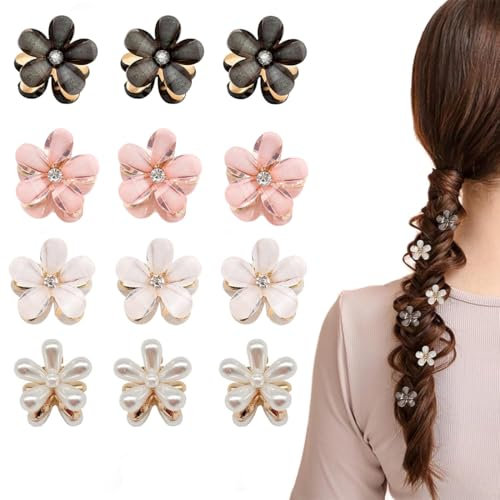 12 horquillas para el pelo de flores pequeñas, accesorios para el cabello, mini pinzas para el cabello, pinzas para el cabello con flores, para niñas, mujeres, bodas, fiestas, novias