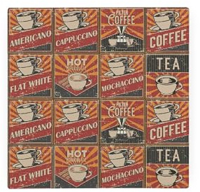 Dessous de plat rétro pour boissons chaudes, Dessous de Verre American Diner style rétro années 50 – Planche à découper/plan de travail avec pieds antidérapants 20 cm x 20 cm