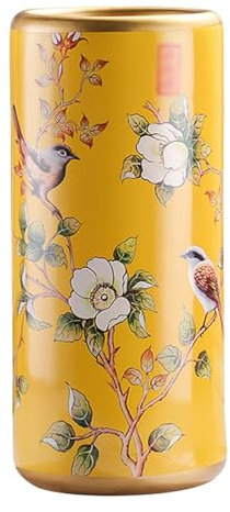 Ceramic Umbrella Stand Multi-functional Painted Porcelain Floor Standing Cane Stand Handmade Appliquéd Umbrella Stand Decorative Flower Arrangement Vase Arrangement for Office Home, Entrance(Yellow)