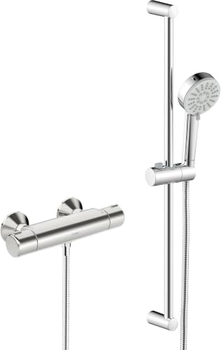HANSA HANSABASIC Duscharmatur, mit Brausegarnitur Eco, chrom, 55150131 | Komplettset mit Duscharmatur Thermostat + Duschgarnitur | Handbrause mit 3 Strahlarten | Brauseschlauch 1500mm | Eco-Funktion