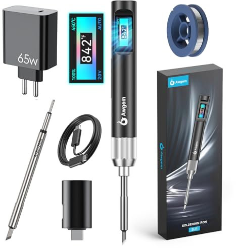 Awgem USB-C Lötkolben - 100W Hochleistungs-Lötkolben mit C245K Spitze, automatische Temperatureinstellung, 2 Sekunden schnelles Aufheizen (60°C-450°C), ideal für Präzisionsreparaturen