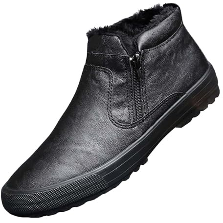 Bottes d'hiver en cuir synthétique pour homme avec fermeture éclair latérale - Chaussures thermiques doublées chaudes et imperméables - Bottes en cuir épais - Bottes confortables - Chaussures de